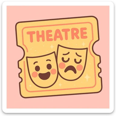 theatre ticket in pastel pink and yellow with subtle sparkles, cute and modern illustration style sticker