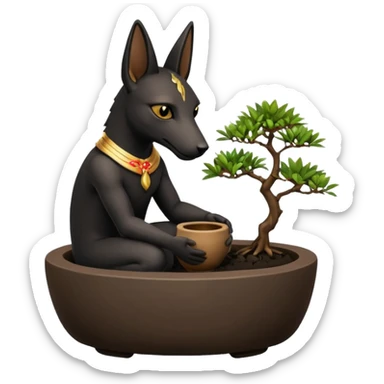  Comforting black fur Anubis tiny mudman cracked-surface bonsai pot  sticker