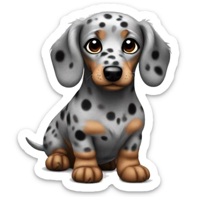 Fluffy dachshund grey with black dots sticker