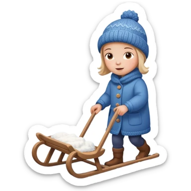 child pulling sled in snow fall and ground with snow sticker