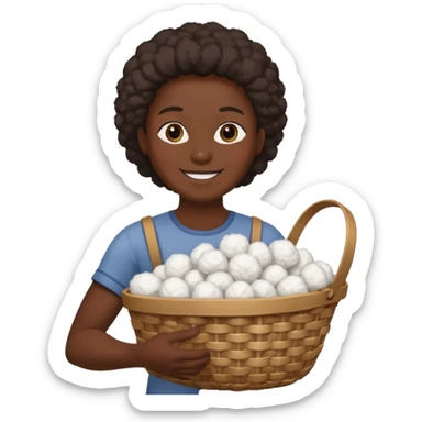 smiling adult slave holding a basket with cotton sticker