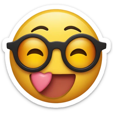 yellow circle emoji with one eye winking and one eye as a heart. they are covered by cool sunglasses and the emoji has a smile sticker
