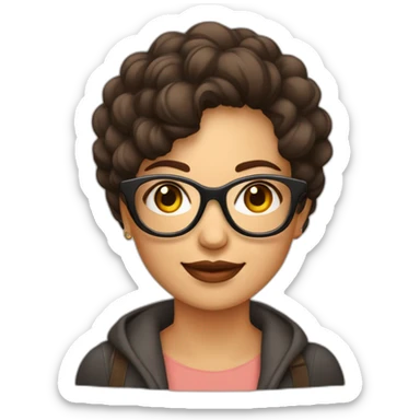 Mujer con cabello ondulado, morena, con lentes cuadrados color café  sticker