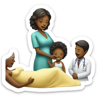a woman gives birth and doctors stand nearby sticker