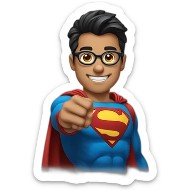 superman with eyeglasses teen smile, pointing at his eyeglasses with both thumbs sticker