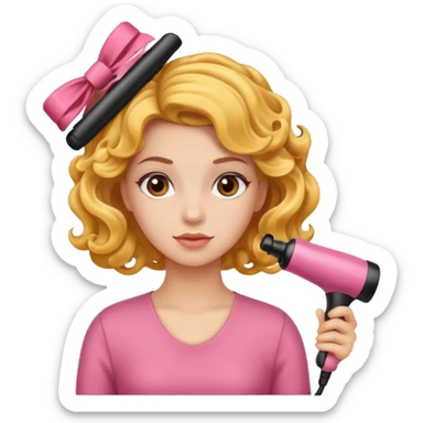 girl with hair curler on head sticker