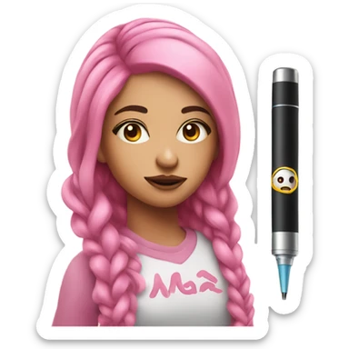 Girl with pink hair and long eyelashes holding a vape pen sticker
