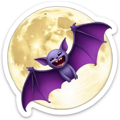realistic full moon dripping purple behind with vampire bat wings flying in front sticker