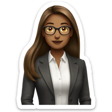 Femme  cheveux lisse long brun lunette sticker