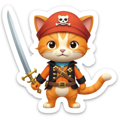 Kwazii from Octonauts, adventurous orange cat pirate holding a sword sticker