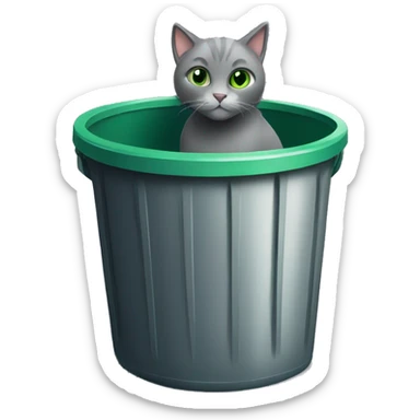 Grey cat with green eyes in trashcan sticker