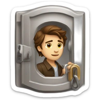 Classy young man brown-haired struggling to get a key into a lock sticker