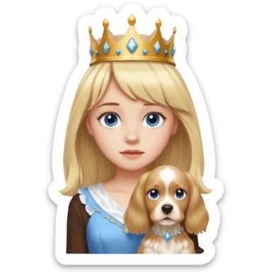 simple Blonde girl with bangs and blue eyes, and a simple crown. giving cockerspaniel energy sticker