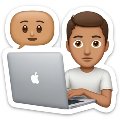 A man who sits in front of a MacBook sticker