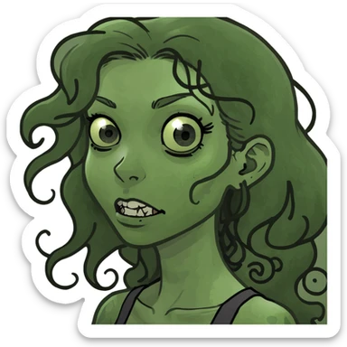 zombie girl with curly black long hair  sticker