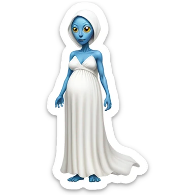 Pregnant blue alien woman, full body, on white dress sticker