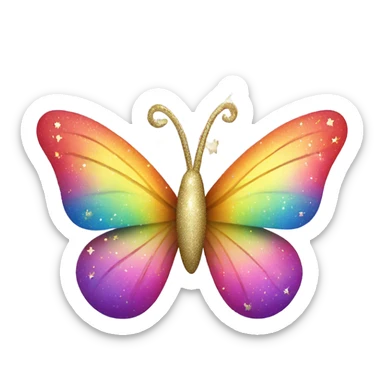 Whimsical rainbow unicorn butterfly with glitter sticker