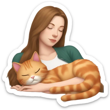 Light red kitty sleeping on light brunette white girl's lap sticker