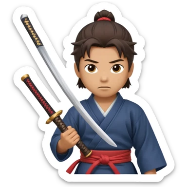 A young samurai apprentice gripping his wooden practice sword nervously.
 sticker