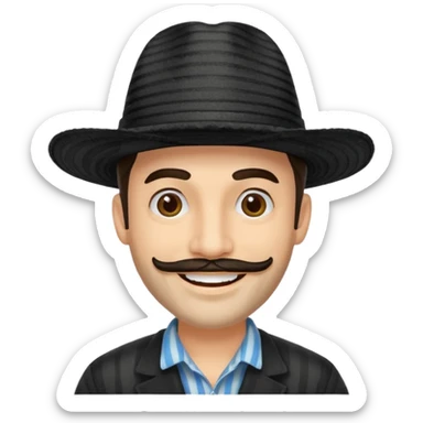 A happy fair skinned Colombian man with some facial hair wearing a black stripped Colombian hat  sticker