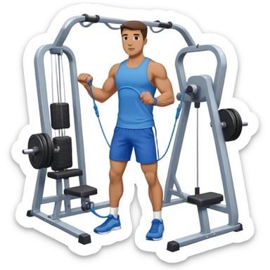 standing fit man with blue shorts cable-machine-exercise sticker