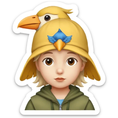child with a bird hat sticker