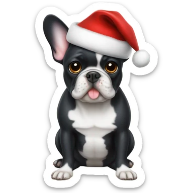 French bulldog with Christmas hat sticker