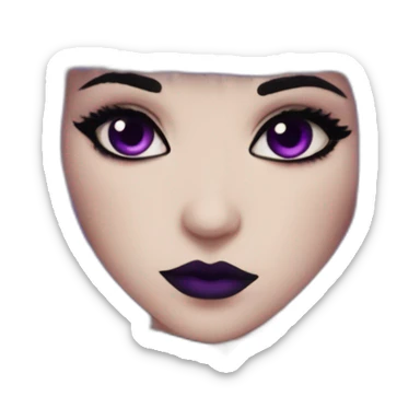 Elissabat-with-bangs-long-hair-dark-purple-and-black-vampire-goth-makeup-pinkeyes-romanticgothcloses sticker