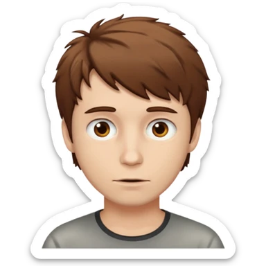Create an emoji of a man with white skin and short brown but slightly messy hair sticker