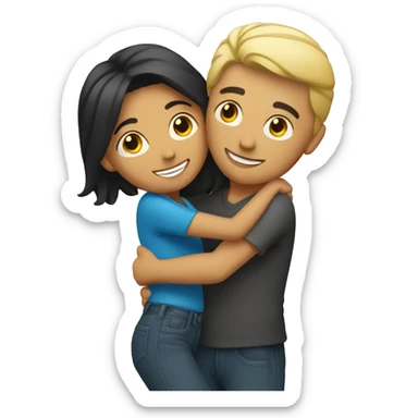 Blond man and hispanic woman hug each other sticker