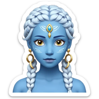 Draw a Na’vi female with glowing blue skin, white forehead markings, braided hair, gold earrings & a calm gaze. sticker