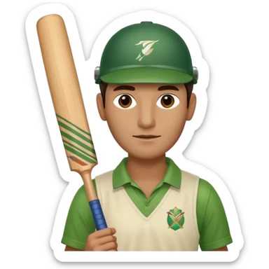 i want a emoji suitable for a logo s well.
it should contain a man holding cricket bat and is wearing all the cricket accessories with no human face  sticker