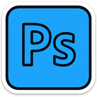 Photoshop app icon, bold color outline, simple shapes, professional look sticker