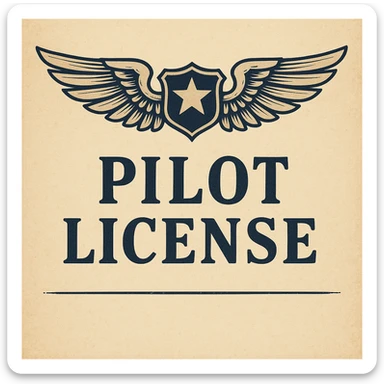 classic aviation theme pilot license design with wings and a badge sticker