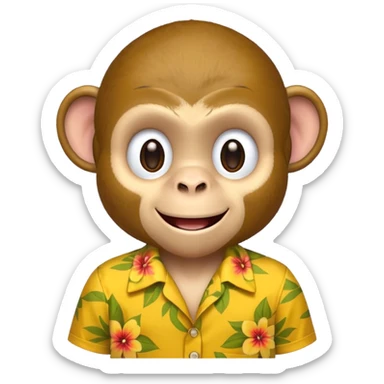 Monkey – cheeky grin, wearing yellow floral aloha shirt. sticker