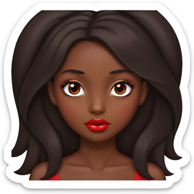 Dark brown long hair pretty girl with brown eyes and red lips  sticker