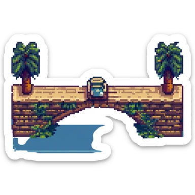 a bridge in pixel art style, retro and blocky sticker