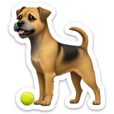 Border Terrier sitting with a small tennis ball on her paws sticker