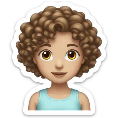 Girl, curly brown hair, light blue eyes, mascara sticker