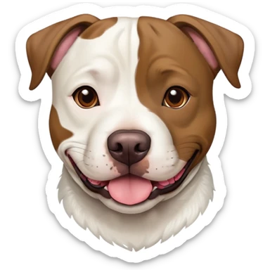 Pit bull/ Labrador mix dog with brindle fur and white fur under chin sticker