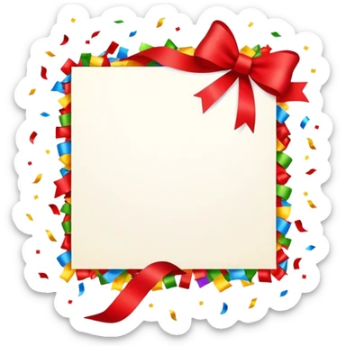 festive invitation card with a ribbon and colorful confetti around it sticker