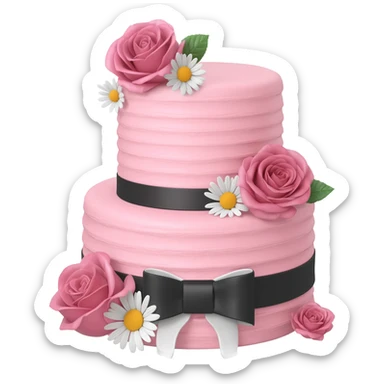 Pastel pink shaped birthday cake with black and white bows and flowers sticker