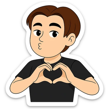 Change the hair color to a rich brown shade matching the fourth image, keep the shirt black, everything else the same, transparent background, maintain the original style and details. sticker