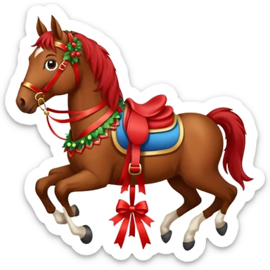 christmas brown horse with a red saddle sticker