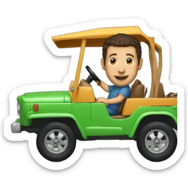 Adam Sandler driving a toy jeep sticker