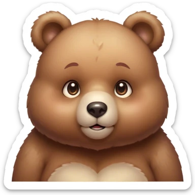 Cinematic cute soft bear, chubby round face, tiny ears, warm fuzzy fur, blushing cheeks, sparkling kind eyes, soft glowing background, heartwarming and huggable. sticker