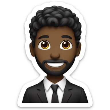 boy in black suit, black eyes, black hair, brown skin, black beard, cheeky smile sticker