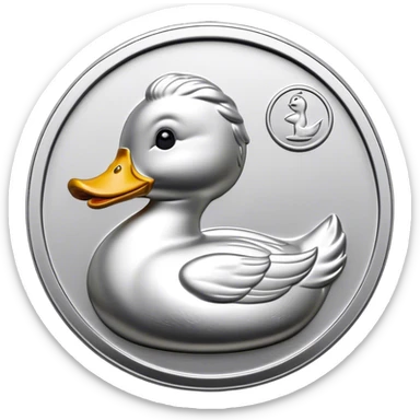 silver coin in profile with a rubber ducky bas relief, the ducks beak is silver sticker