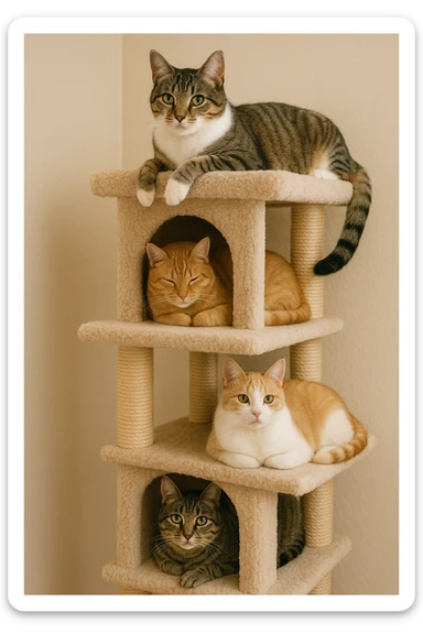 cats relaxing in a vertical playhouse sticker