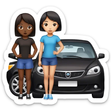 two asian girls black broken car sticker